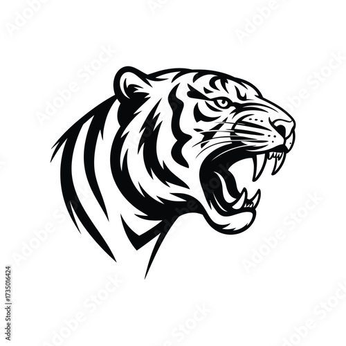 Roaring tiger head silhouette fierce feline predator wildlife majestic animal art