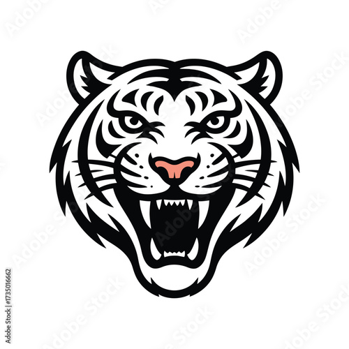 Fierce tiger head roaring fiercely with open mouth sharp teeth intense eyes