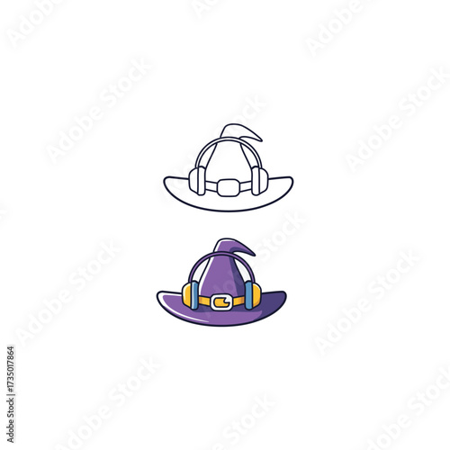 2d vector variant of  hat with headphones