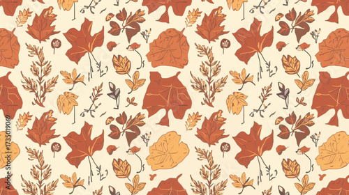Seamless pattern with orange autumn leaves ideal for fallthemed design projects like stationery, fabric, wallpaper, and packaging.