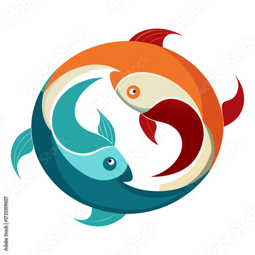 Striking Yin Yang illustration with two Koi fish. A symbol of harmony, balance, and good fortune. Perfect for spiritual & trending designs.