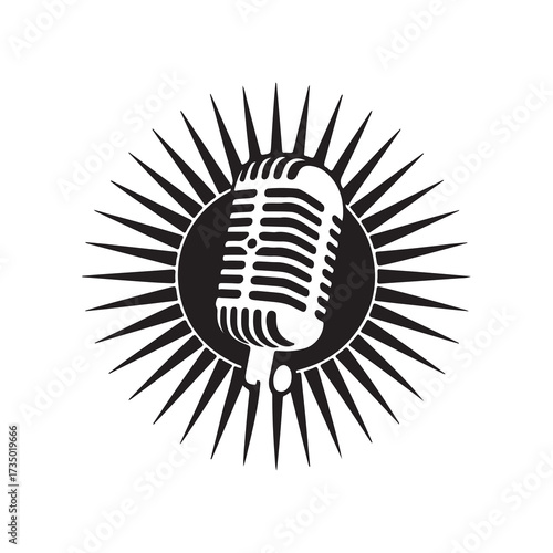 Vintage Microphone with Sunburst Rays Vector Illustration