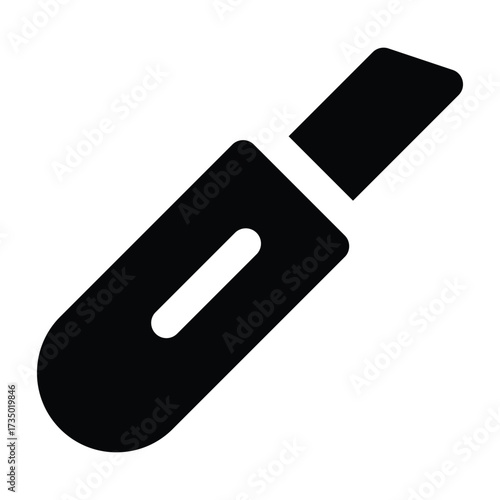 Solid black cutter illustration in minimal flat style, showing blade with handle. Great for office, school, and craft projects.