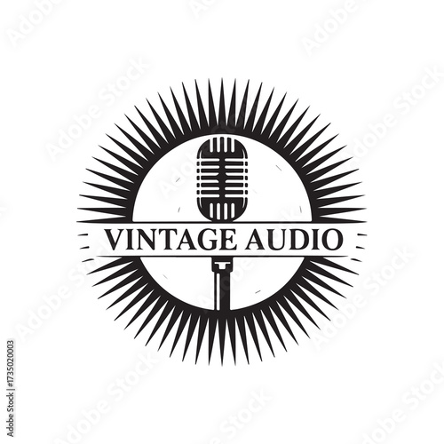 Vintage Microphone with Sunburst Rays Vector Illustration