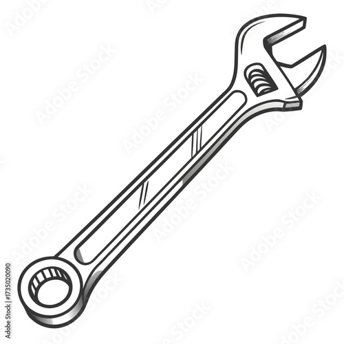 Illustration of an adjustable wrench, a versatile hand tool used for gripping and turning nuts and bolts of various sizes, essential for mechanical tasks
