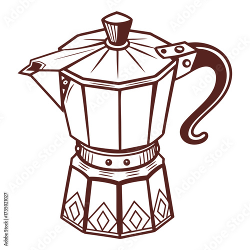 A vintage moka pot, a classic italian stovetop espresso maker, showcasing its iconic octagonal design and rich coffee culture heritage