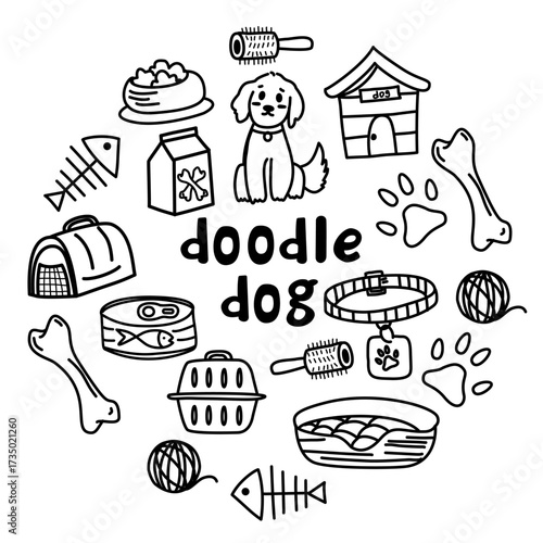Pet ikon doodle set, vektor ilustrasi. Set of dog toys doodle good for background, wallpaper, element design, icon.