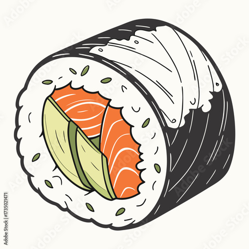 Sushi roll with salmon and avocado traditional japanese food delicious seafood asian cuisine healthy eating fresh ingredients gourmet dish
