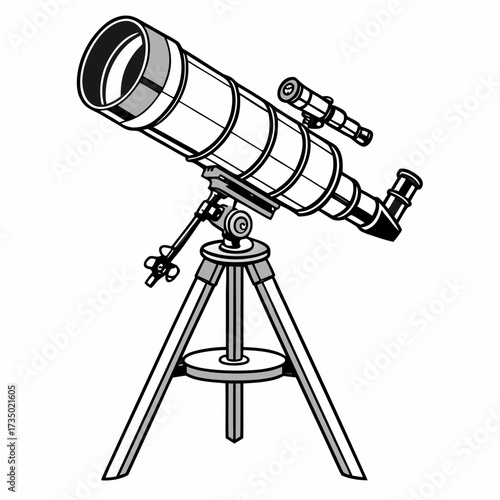 Illustration of a telescope, a device used to view distant objects, often used in astronomy and stargazing, vector illustration