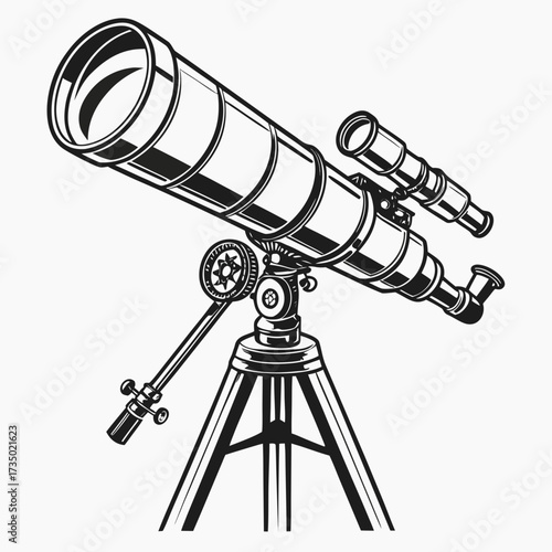 Illustration of a telescope, a device used to view distant objects, often used in astronomy and stargazing, vector illustration