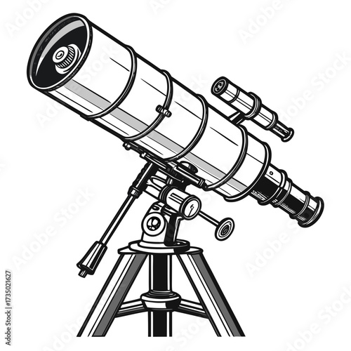 Illustration of a telescope, a device used to view distant objects, often used in astronomy and stargazing, vector illustration