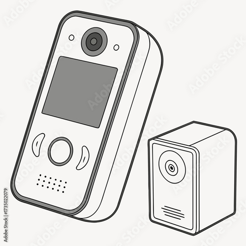 Illustration of a smart doorbell with a camera and display, enhancing home security and convenience