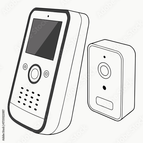 Illustration of a smart doorbell with a monitor and a camera, providing home security and convenience