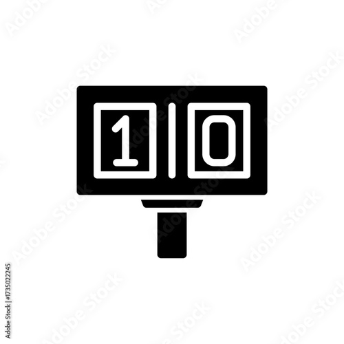 Vector glyph icon of a sports scoreboard on a white background. Digital display shows the final score of one to zero in a game or match