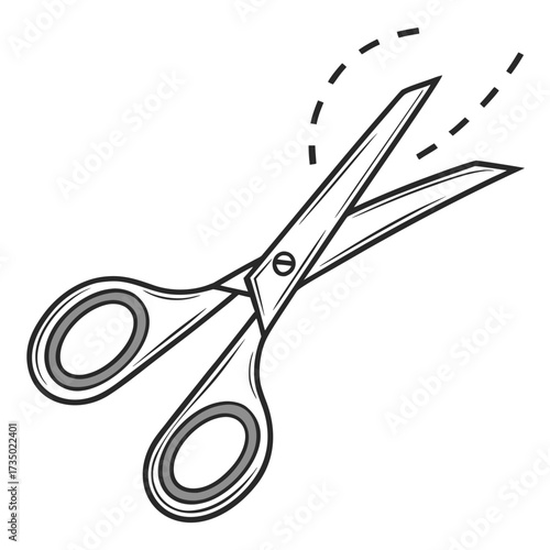 Illustration of a pair of scissors with gray handles, perfect for crafting, cutting, and creative projects with a touch of retro charm