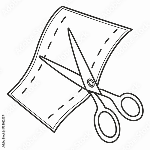 Scissors cutting along a dotted line on a piece of paper crafting tool for cutting paper, fabric, and other materials with precision and ease