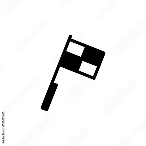 Assistant referee flag vector icon for football matches. A simple black and white checkered symbol representing offside, foul, or other game signals