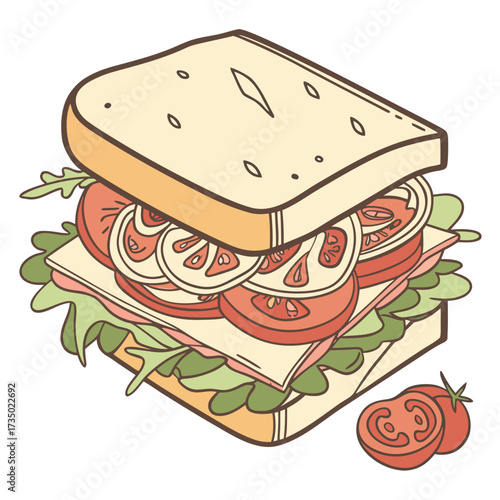Delicious sandwich illustration with fresh ingredients, perfect for menu design, food blogs, and culinary projects