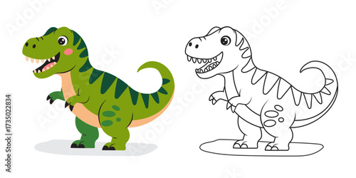 Cute dinosaur coloring book for kids. A hand-drawn tyrannosaurus isolated on a white background. Vector illustration