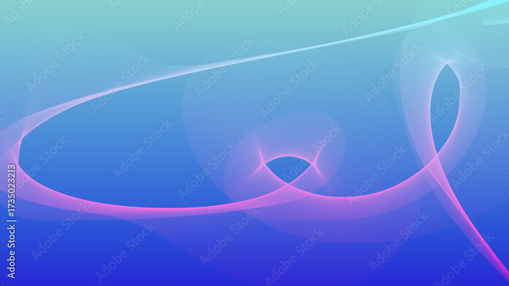 Obraz premium Abstract blue gradient background with flowing pink and white lines.