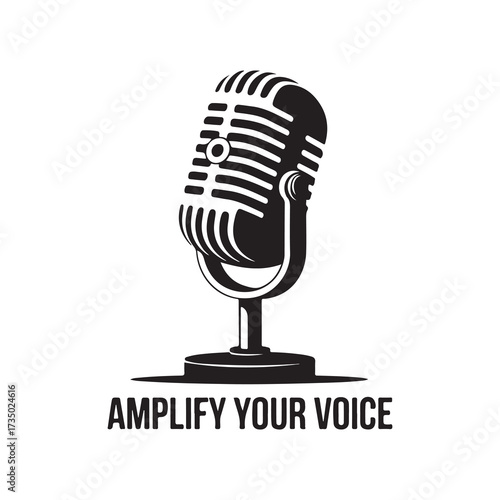 Old School Microphone Silhouette in Black and White