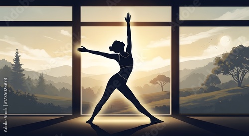 Silhouette of a Woman Whisking Batter in a Bowl, Kitchen Interior