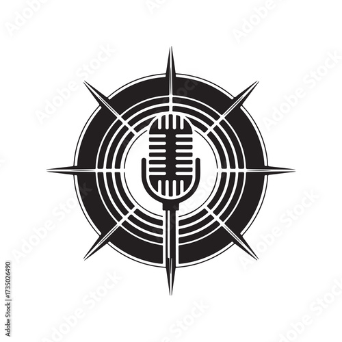 Vintage Microphone with Compass Icon Vector Illustration