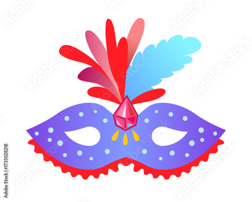 Ornate Venetian masquerade mask vector with filigree and feathers. Simple flat vector icon of a carnival eye mask for festival invitation.