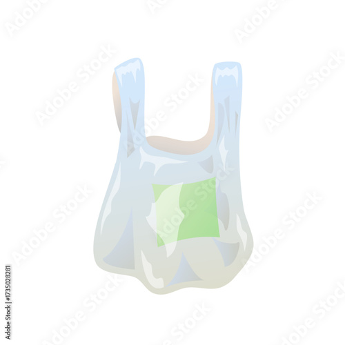 Transparent plastic bag, packaging for retail and shopping, non-biodegradable polyethylene. Isolated vector illustration. Everyday use bag for shopping.