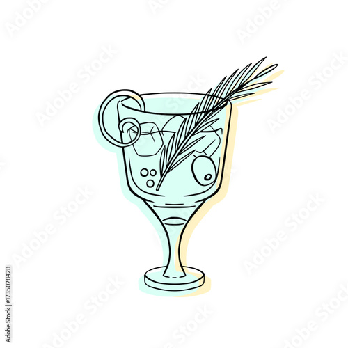 Elegant hand-drawn spritz glass isolated, contemporary bar and lounge style. Minimalist gin and tonic line art vector illustration.