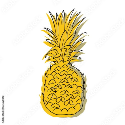 Minimalist pineapple fruit line art with yellow offset colour.