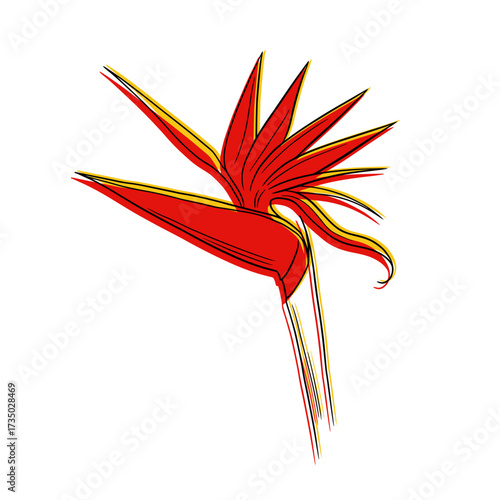 Modern botanical strelitzia bloom vector illustration for tropical branding. Elegant hand-drawn bird of paradise floral icon isolated.