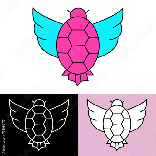 Minimalist turtle logo vector illustration in modern line art style. Clean and simple animal icon design, perfect for nature conservation projects, wildlife branding, pet shop logos