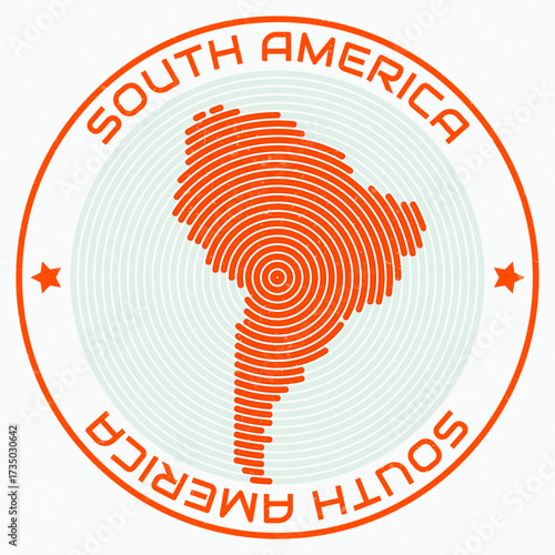 South America map with round title. Continent shape rings. South America text around the continent boundary shape. Artistic vector illustration.