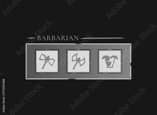 Fantasy Barbarian Class RPG UI Pack – Game Interface with Double Axe, Heavy Armor, Warrior Icon Set, Brutal Melee Role, Character Selection Elements for HUD, Skill Menu, and RPG Screen