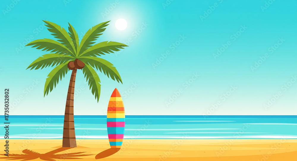 Fototapeta premium Tropical Palm and Surfboard Summer Design