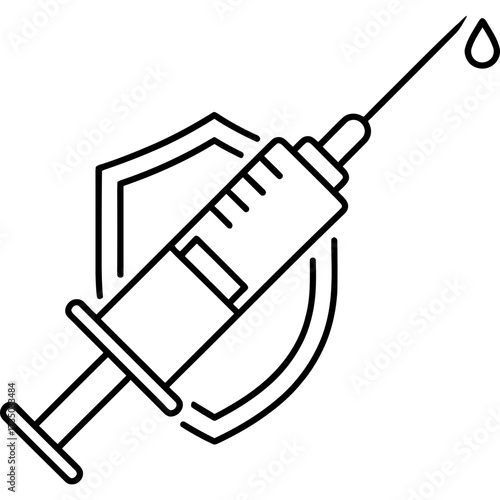Vaccination Shield Outlined Syringe Icon for Health and Protection