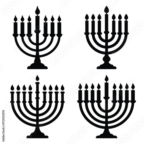 hanukkah candle silhouette silhouette vector icon set, black color and white background