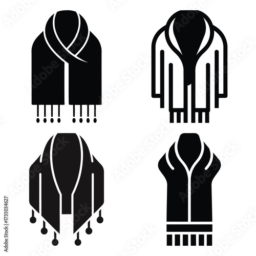 prayer shawl flat silhouette vector icon set, black color and white background