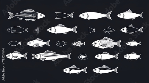Editable vector pack of fish line icons.