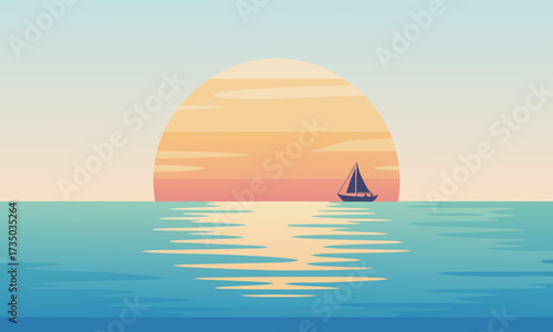 Minimalist Sailboat Sailing on Calm Waters at Sunset.