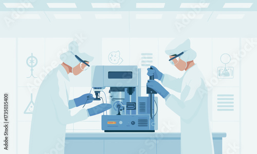 Scientists Operating Laboratory Equipment in Research Lab.