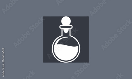 Simple White Laboratory Flask with Liquid.