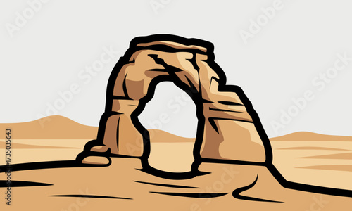 Stylized Illustration of a Desert Rock Arch.
