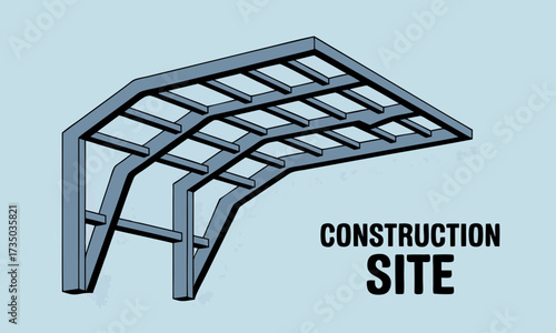 Abstract Blue Construction Site Canopy Structure Illustration.