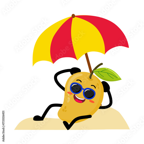Cute Hand Drawn Mango relaxing at the beach