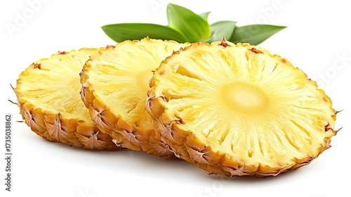 Sliced Pineapple with Mint Leaves on White Background