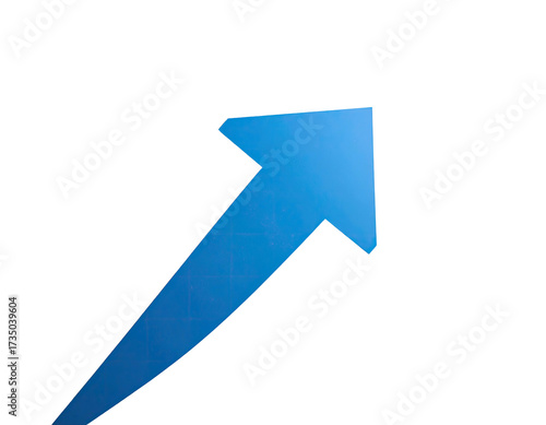 A bright blue arrow, angled upwards on a stark black background