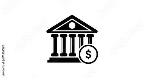 Bank Building Icon – Finance Institution, Money Savings, Dollar Currency Symbol Vector