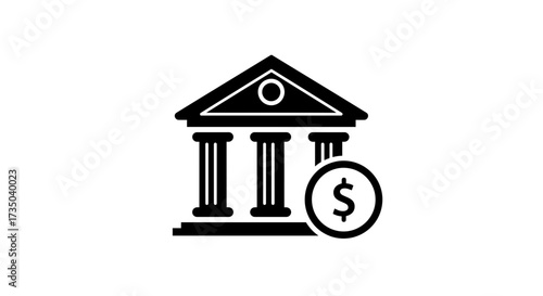 Bank Building Icon – Finance Institution, Money Savings, Dollar Currency Symbol Vector